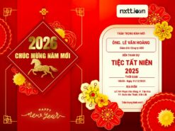 Thiệp Mời Tiệc Tất Niên 2025 - Chào Xuân Bính Ngọ 2026: Mẫu Slide PowerPoint Tông Đỏ Sang Trọng